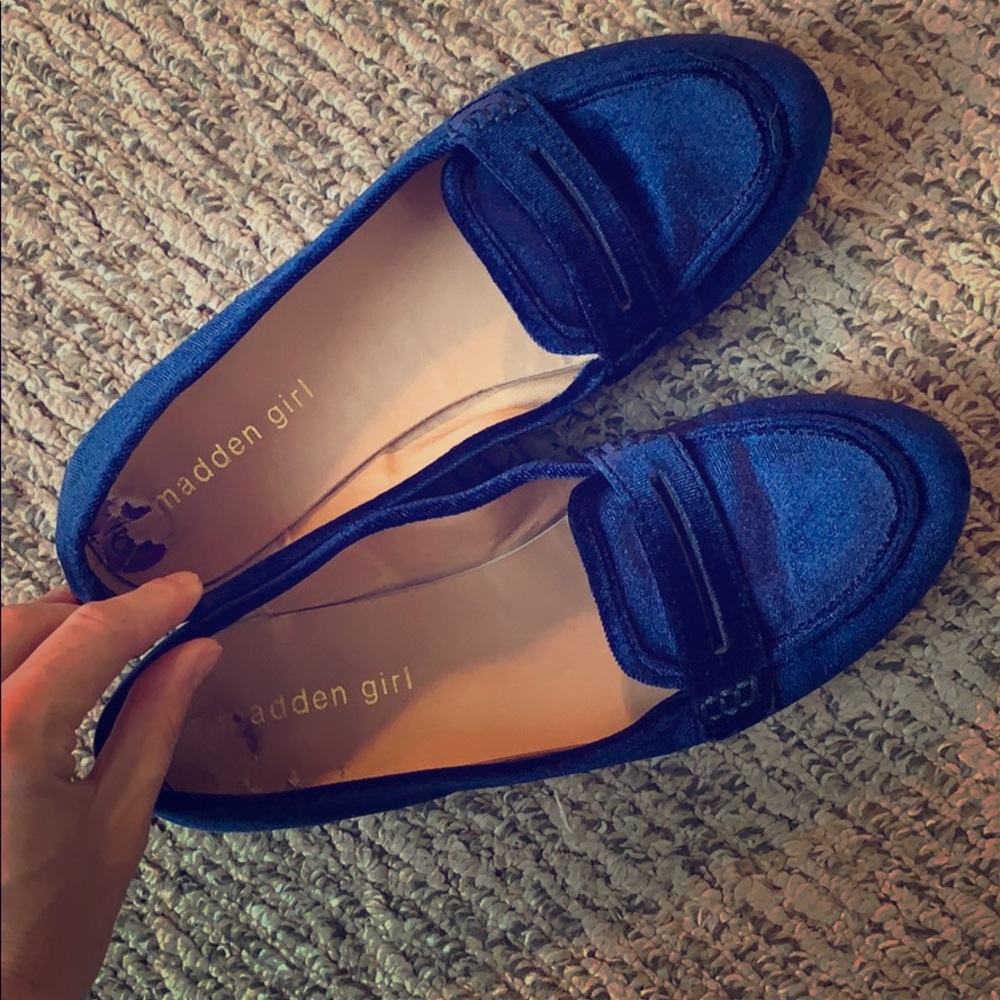 Royal Blue Velvet Loafers, Size 8.5